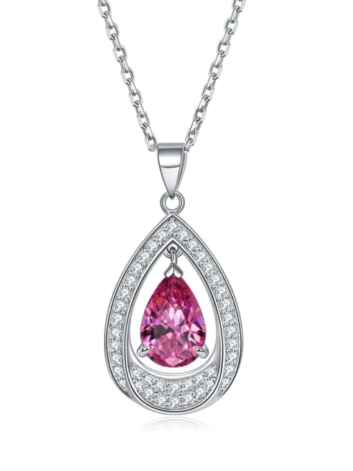 Pink [Virgo] 925 Sterling Silver Birthstone Water Drop Dainty Necklace